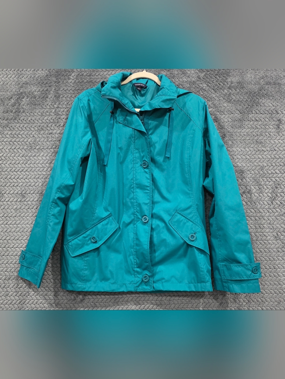 NWOT Lands' End Teal Hooded Rain Jacket - Women's
